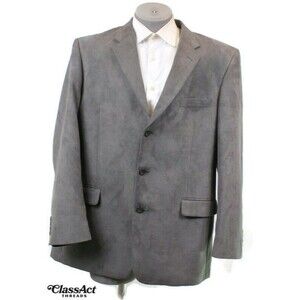 Stafford Blazer Mens Gray Faux Suede Sport Coat Preppy Classic Polyester 46L